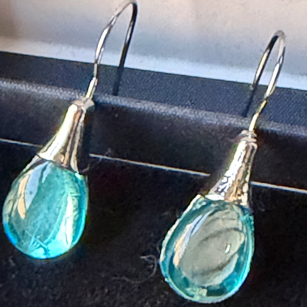 Silver and Blue Teardrop Fishhook Earrings